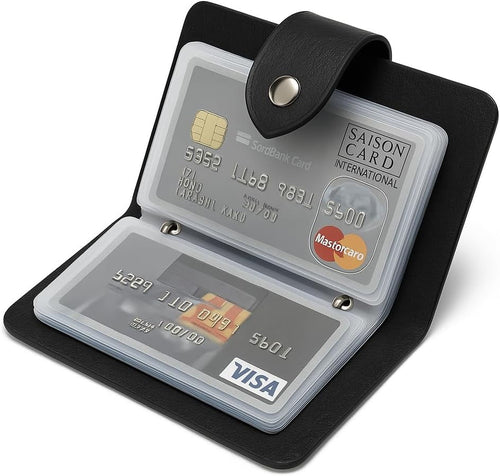 24 Slot Basic Card Holder for Men or Women | Black PU Leather Card Wallet | Slim Light Credit Card Wallet | Minimalis...