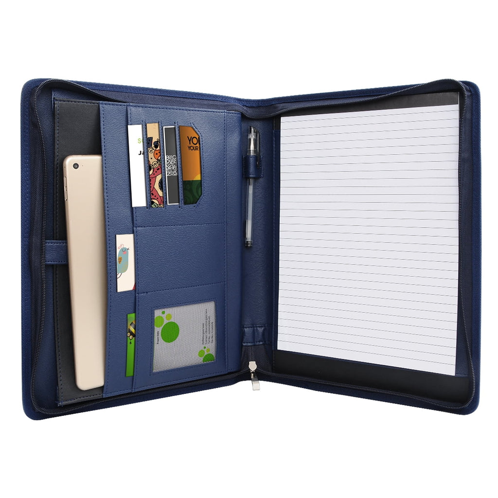 Padfolio Portfolio Folder/Multi Function Folder/Business Folder with Zippered Closure and Professional Leather (Blue) - Image 2