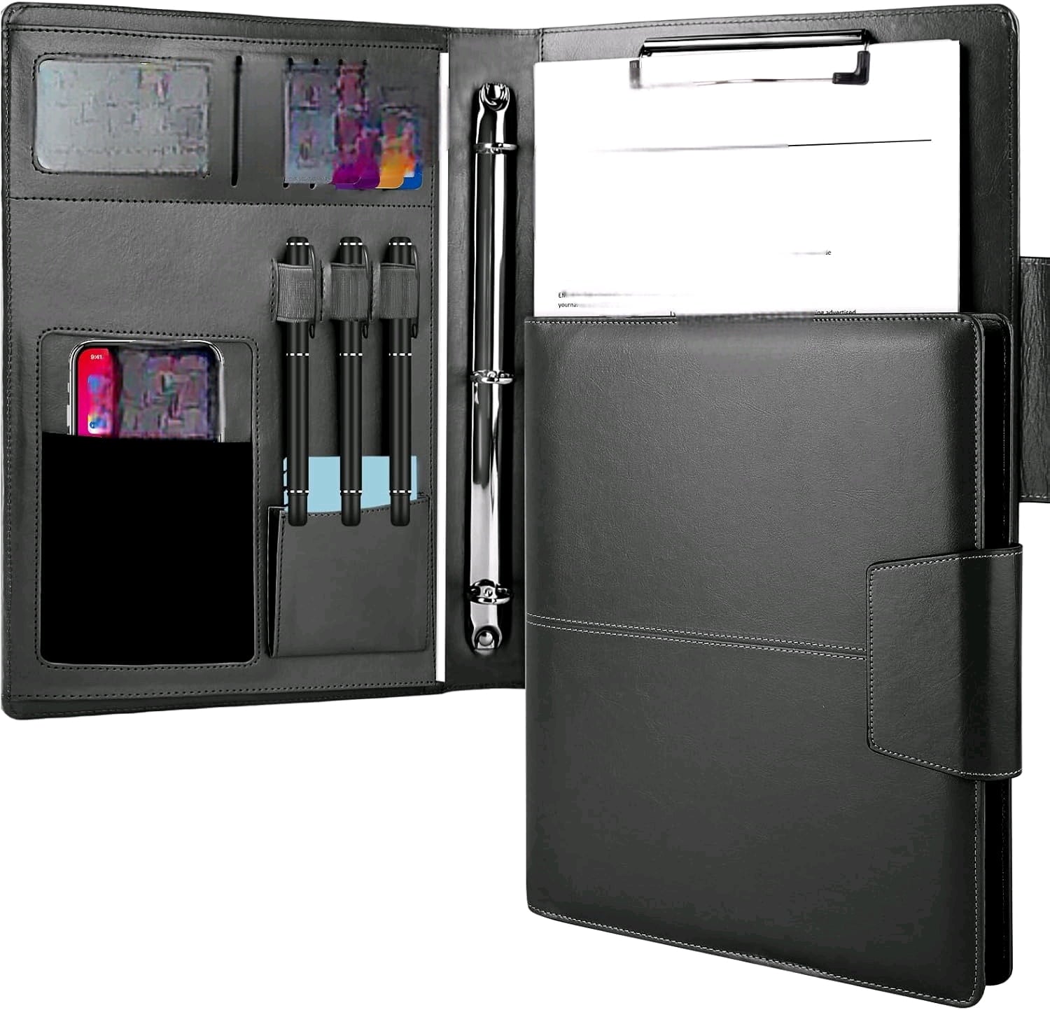 3 Binder Folder Faux Leather Padfolio Business Organizer A4 Letter Size with Strong Magnetic Closure for Meeting,Pres... - Image 3