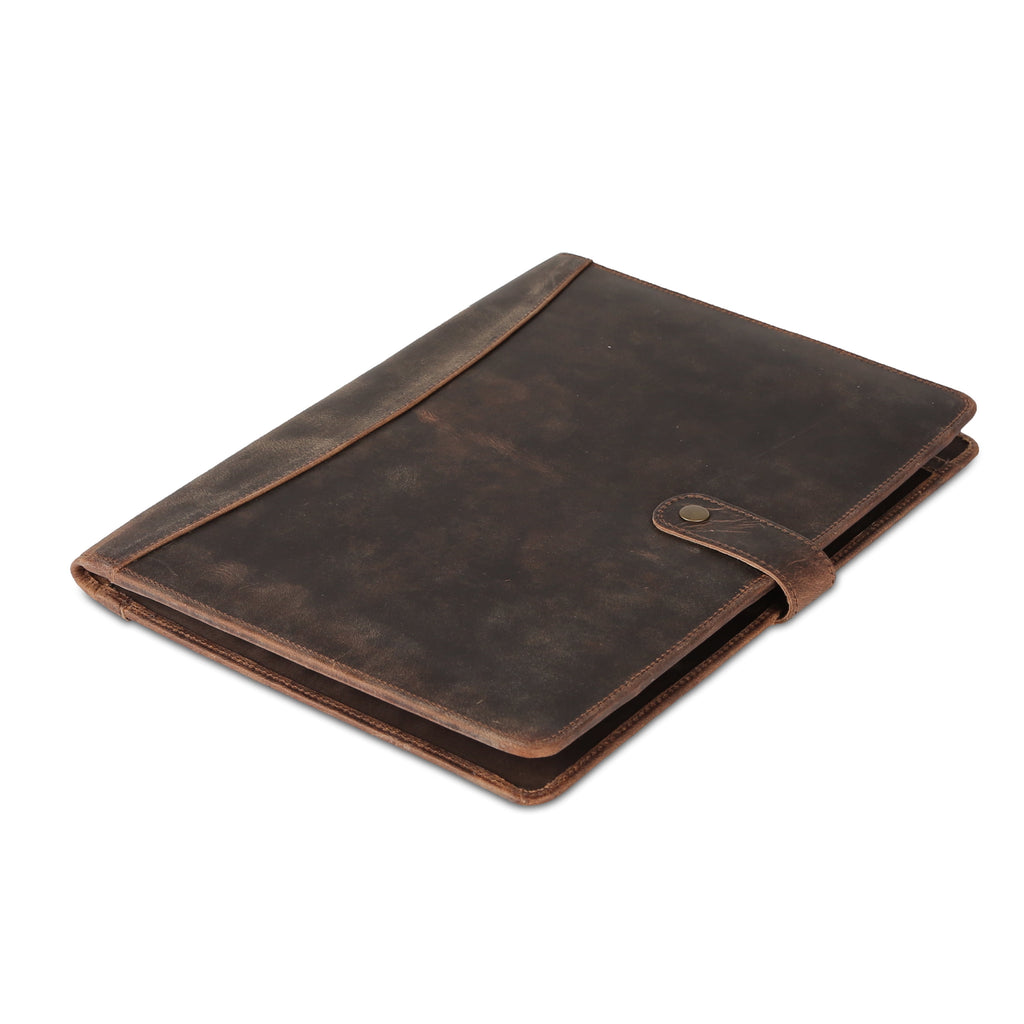 Full-Grain Leather Portfolio Folder with Button Closure, Legal Pad Holder, Card Slots, and Document Pockets, Distressed Tan - Image 3