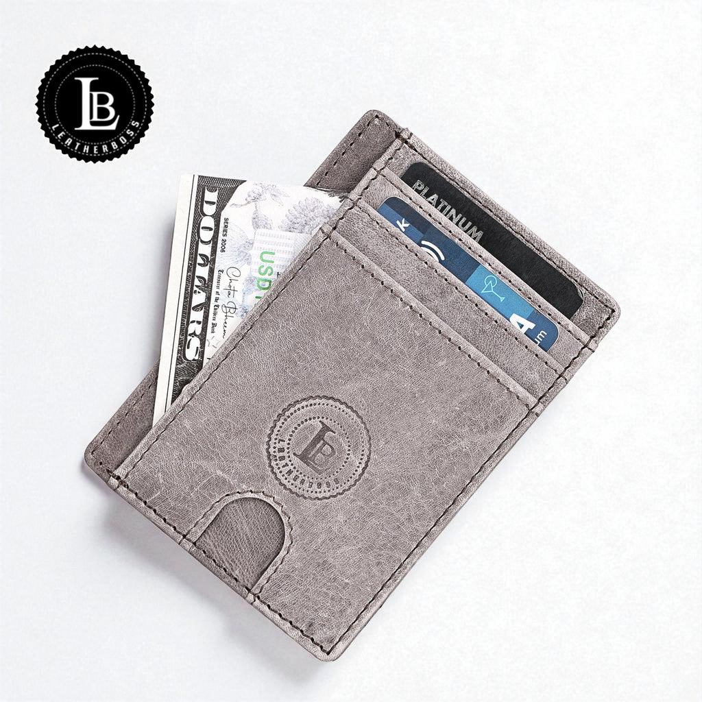Genuine Leather Slim Wallet for Men & Women | Card Holder with Cash Compartment, ID Window & RFID Blocking Grey - Image 4