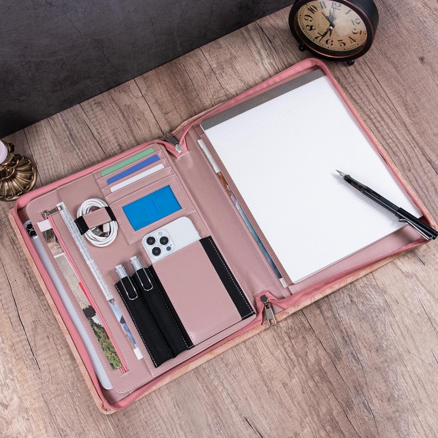 Embossed PU Leather Portfolio for Women,Professional Organize 3-Ring Padfolio with A4 Notepad Holder,Professional Business Document Organize - Image 3
