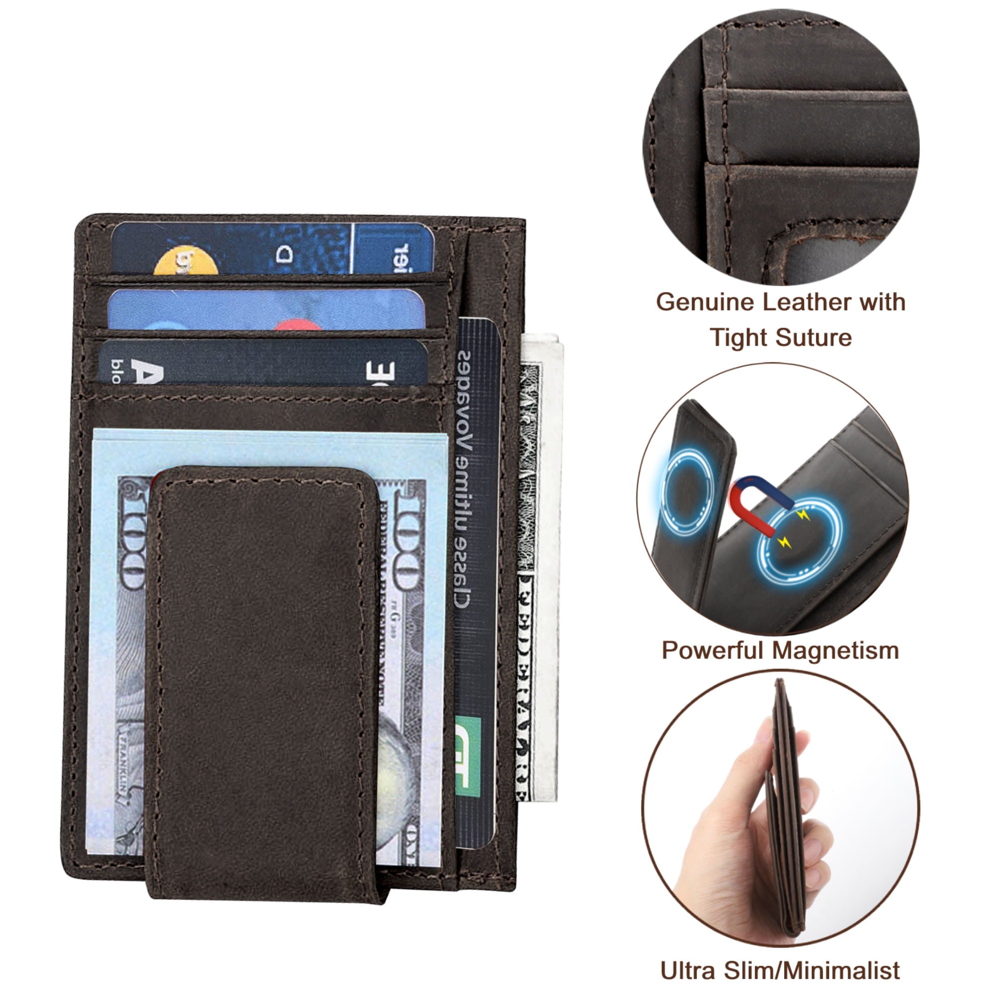 Men's Leather Money Clip, EEEkit RFID Blocking Wallet, Magnetic and Slim Purse, Card Holder, Business Card Billfold - Image 6