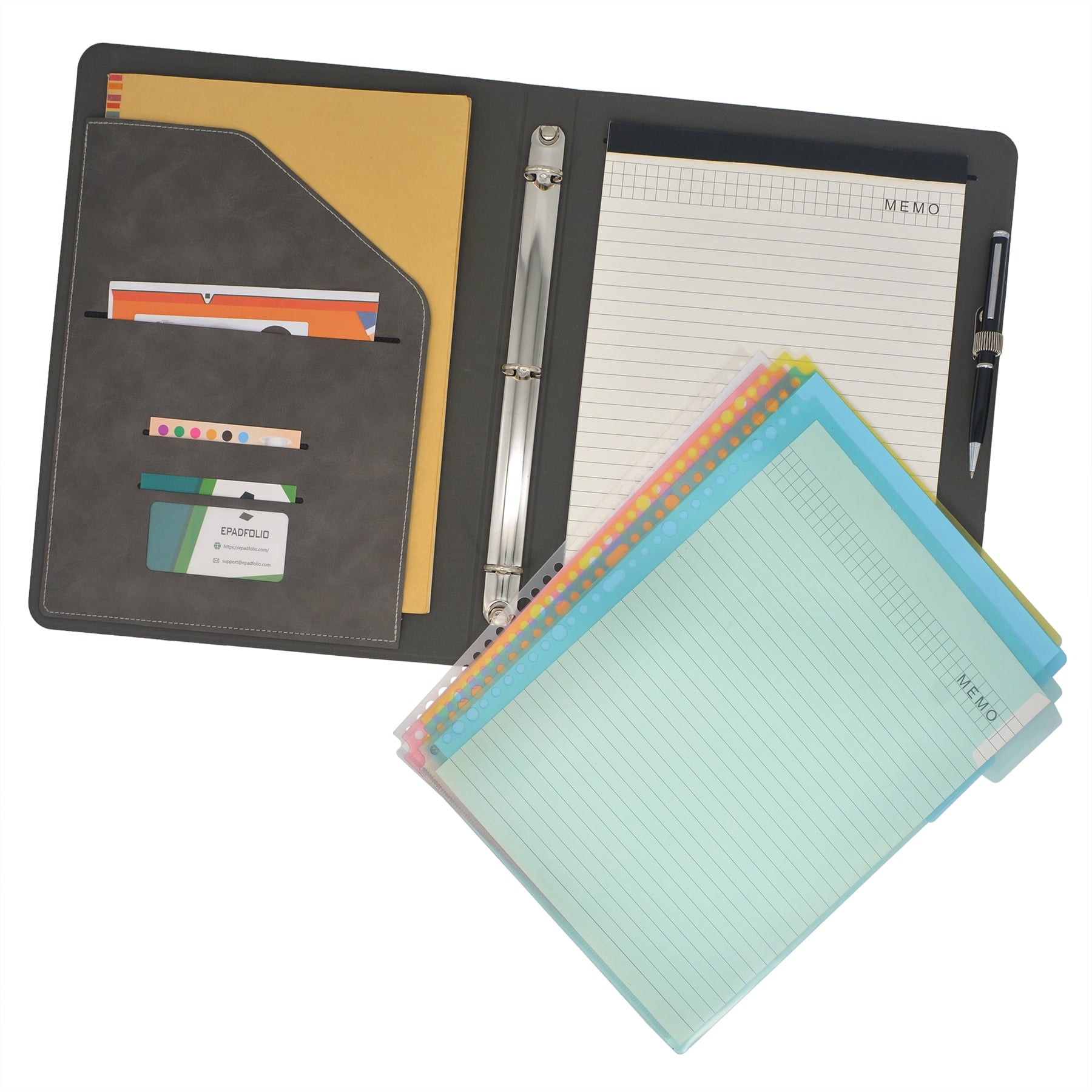 3 Ring Binder Padfolio Clipboard Case with Color File Folders, PU Leather Padfolio Ring Binder with Clipboard - Image 3