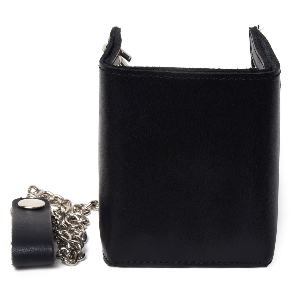 Genuine Leather Men Dollar Trifold Wallet Chain Biker, Black - Image 4