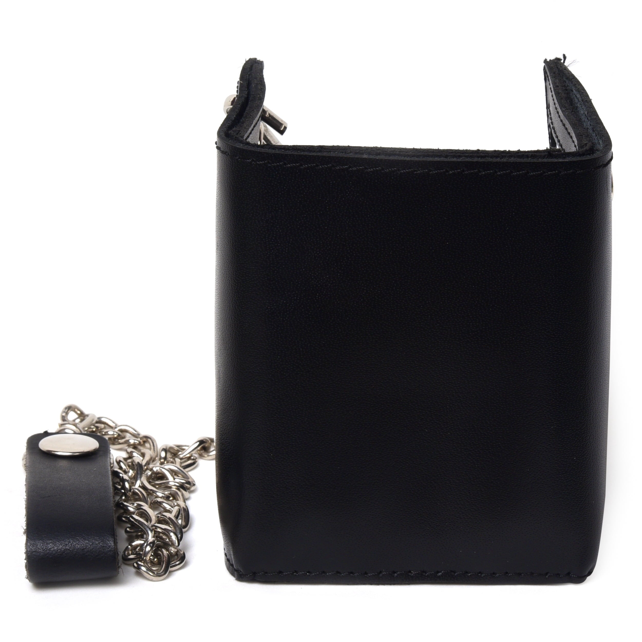 Genuine Leather Men Dollar Trifold Wallet Chain Biker, Black - Image 4