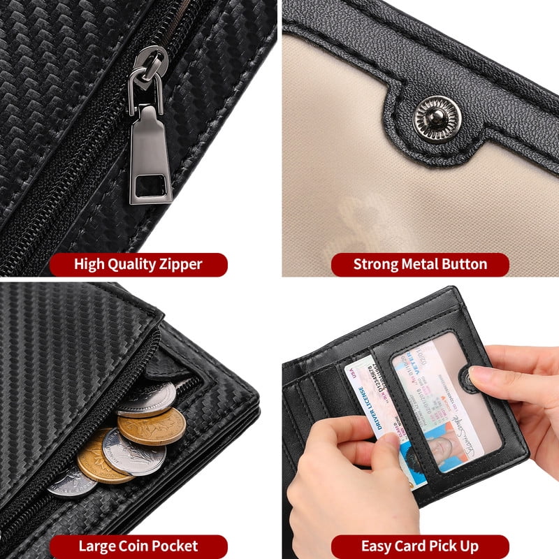 Mens Slim Bifold Wallet RFID Blocking, Front Pocket Leather Wallet with Zipper Coin Pocket, Minimalist Thin Credit Card Holder for Men - Image 5