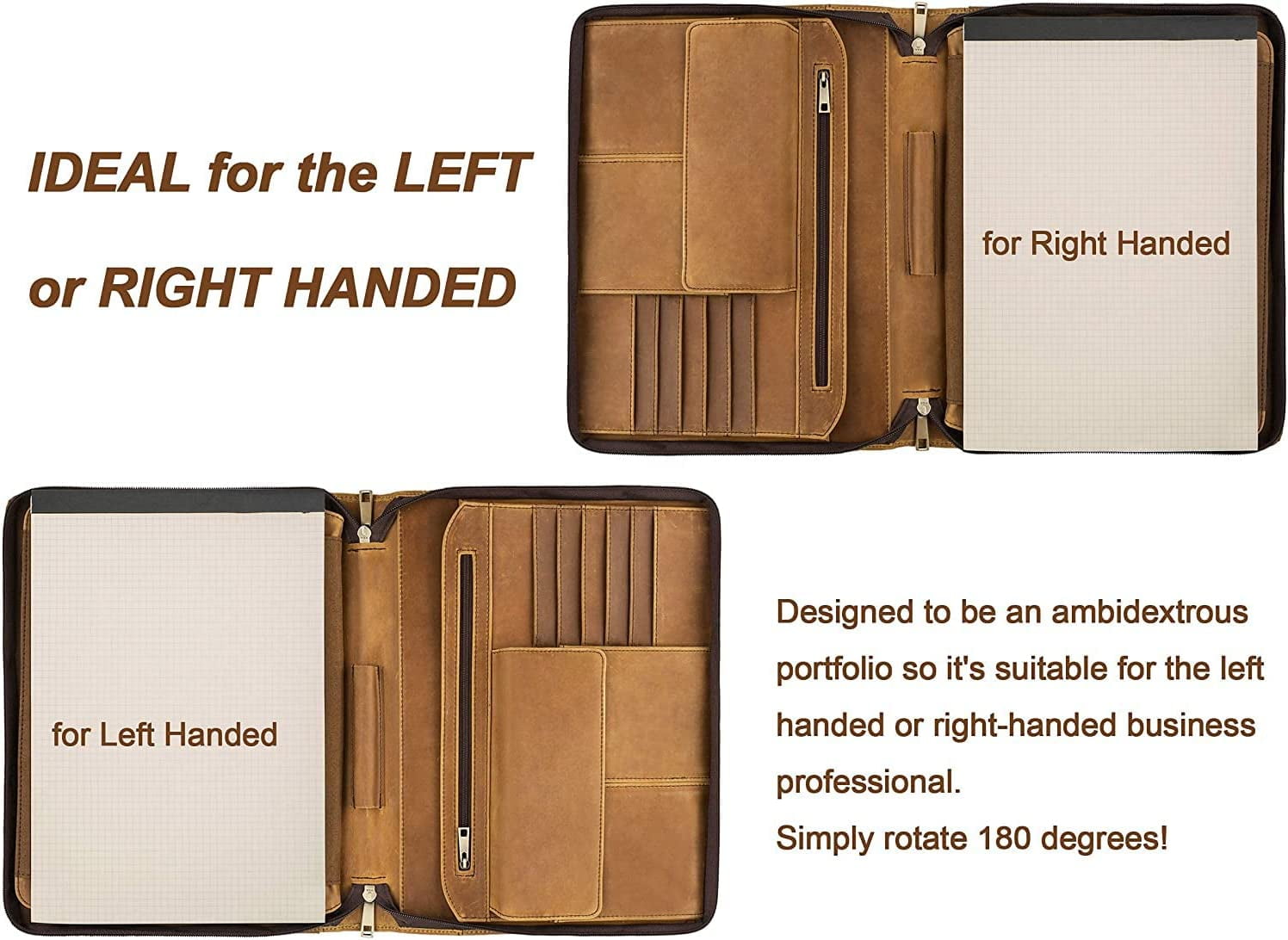 Genuine Leather Portfolio for iPad Pro 2.9 (2018&2020&2021),Crazy Horse Leather Folder with Notepad Holder,Zippered W... - Image 5