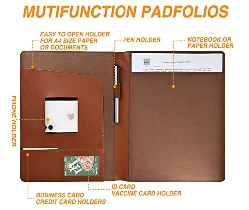 (Brown) Leather Portfolio Folder Padfolio Business Padfolio Organizer Document - Image 5