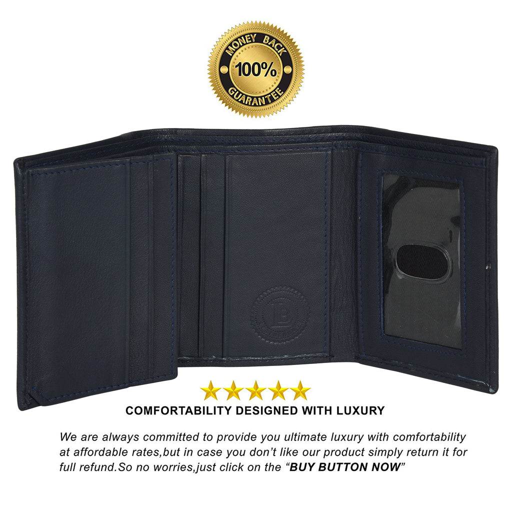 Genuine Leather Trifold Wallets For Men - Mens Trifold Wallet With ID Window Gifts For Men RFID Blocking - Image 2