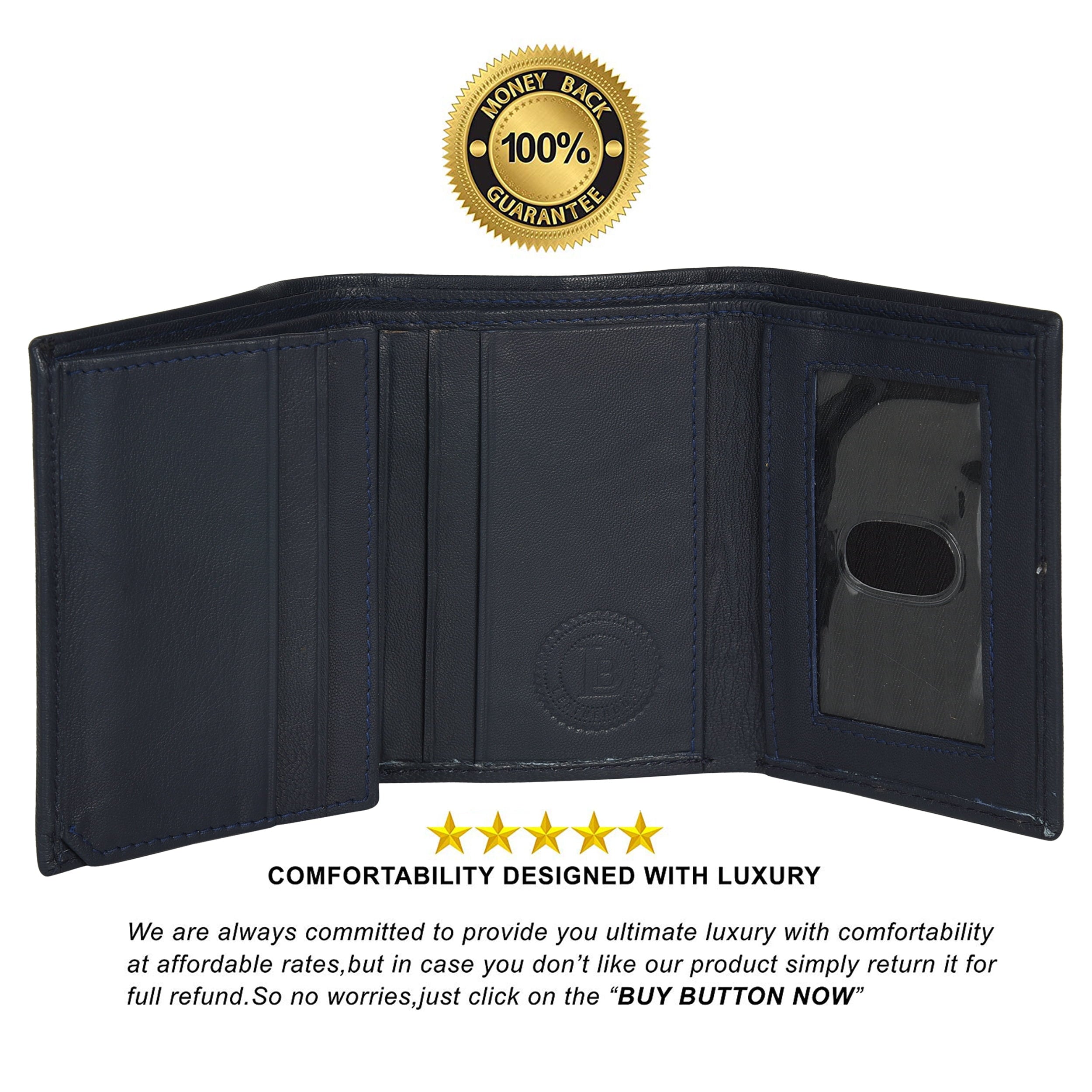 Genuine Leather Trifold Wallets For Men - Mens Trifold Wallet With ID Window Gifts For Men RFID Blocking - Image 2