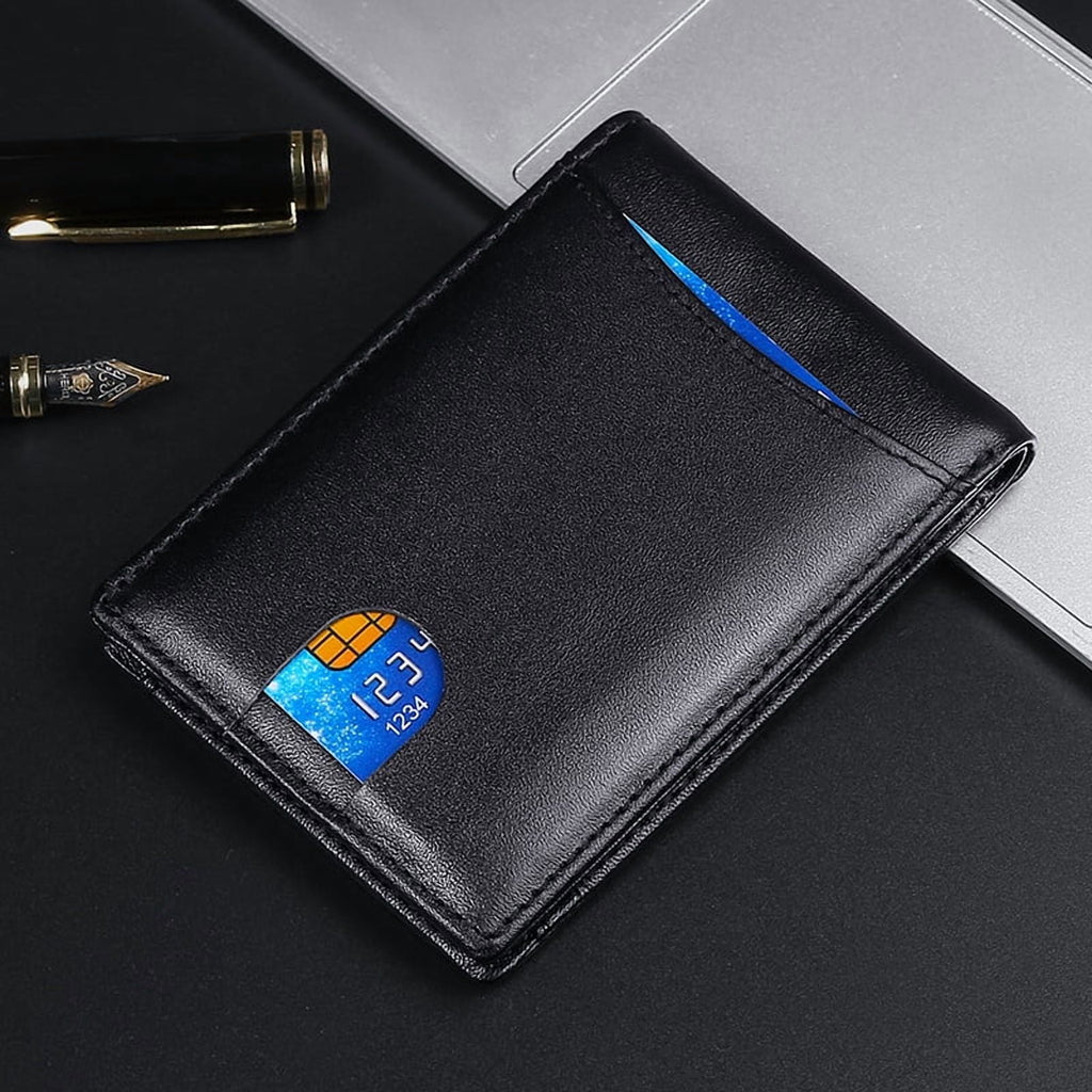 Minimalist Wallets for Men, Slim Leather Bifold Wallet Credit Card Holder with Cash Pocket, ID Window, RFID Blocking, Gifts for Men, Black - Image 5