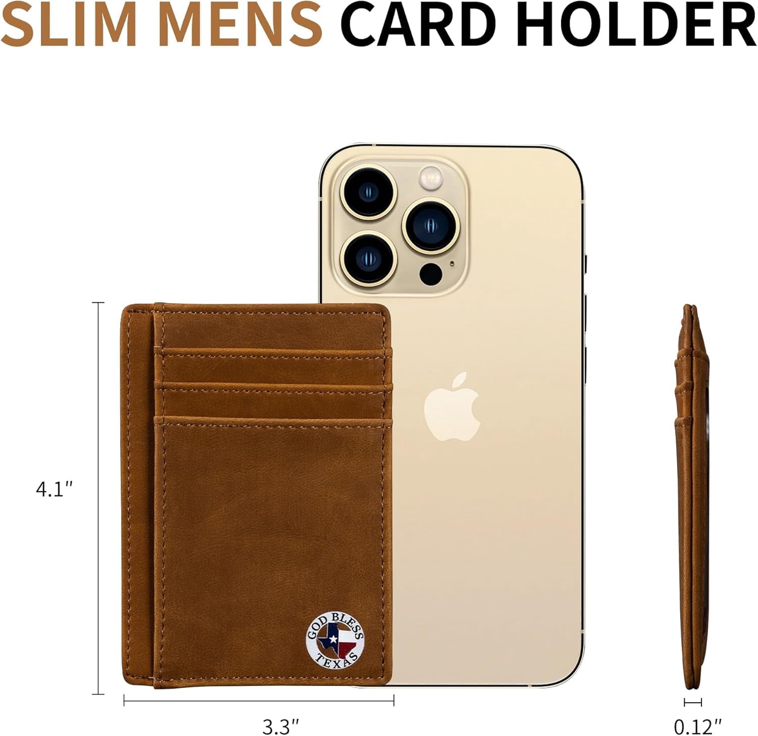 Gift for Texans and their lovers (God Bless Texas on Cardholder)  Slim Front Pocket Wallet, PU Leather, Khaki, Card Holder, RFID Blocking wi - Image 5