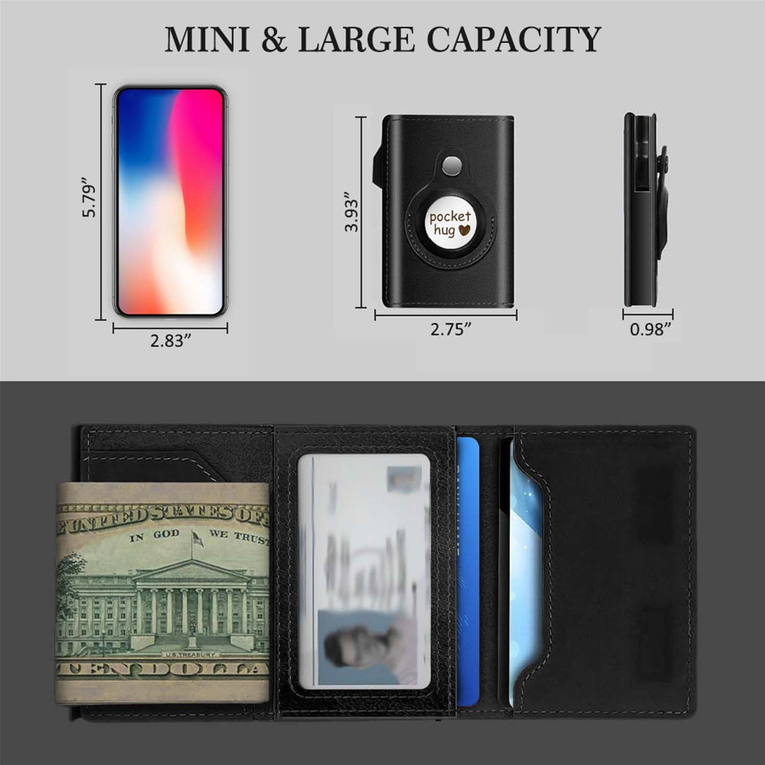 Carbon Fiber Smart Mens Wallet Card Holder for AirTag Minimalist Leather Wallet RFID Blocking Pop up Aluminum Case - Image 2