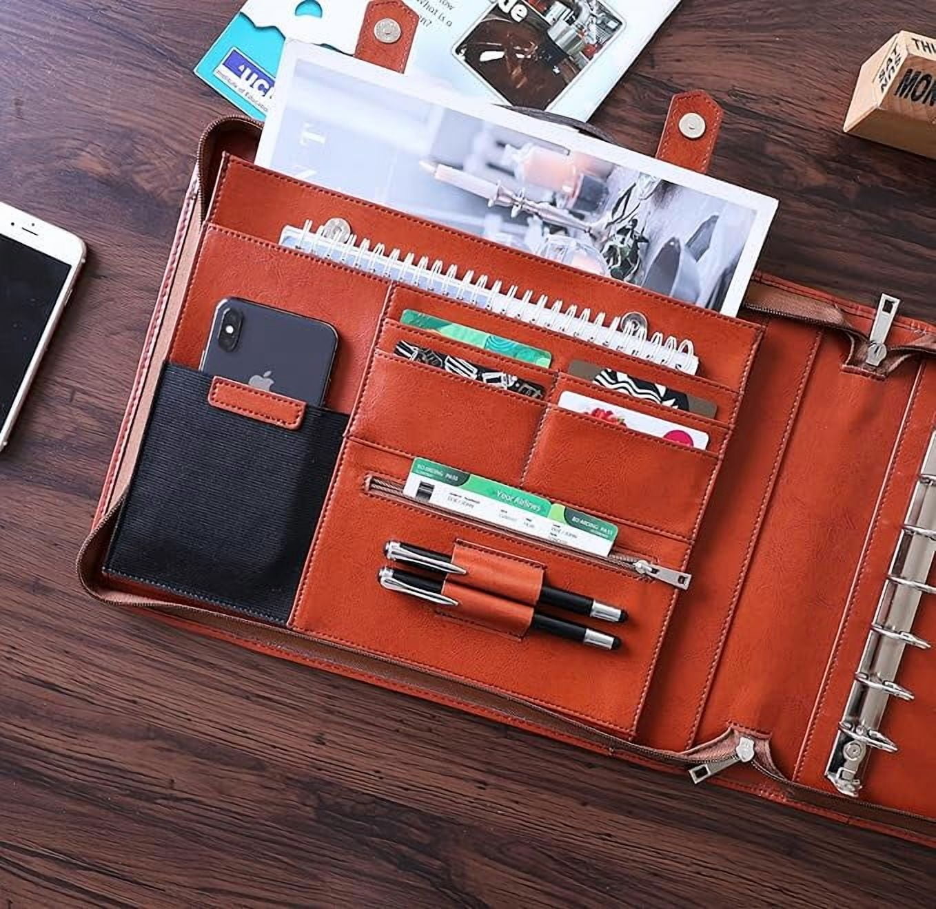 Personalized Vegan Leather Portfolio, Padfolio with Zipper, A4 Letter Size Notepad Organizer Folders, Retro Business ... - Image 2