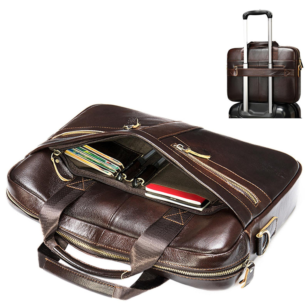 Men Briefcase Multi Pockets Practical Business Laptop Bag Lightweight Adjustable Dark Coffee - Image 2