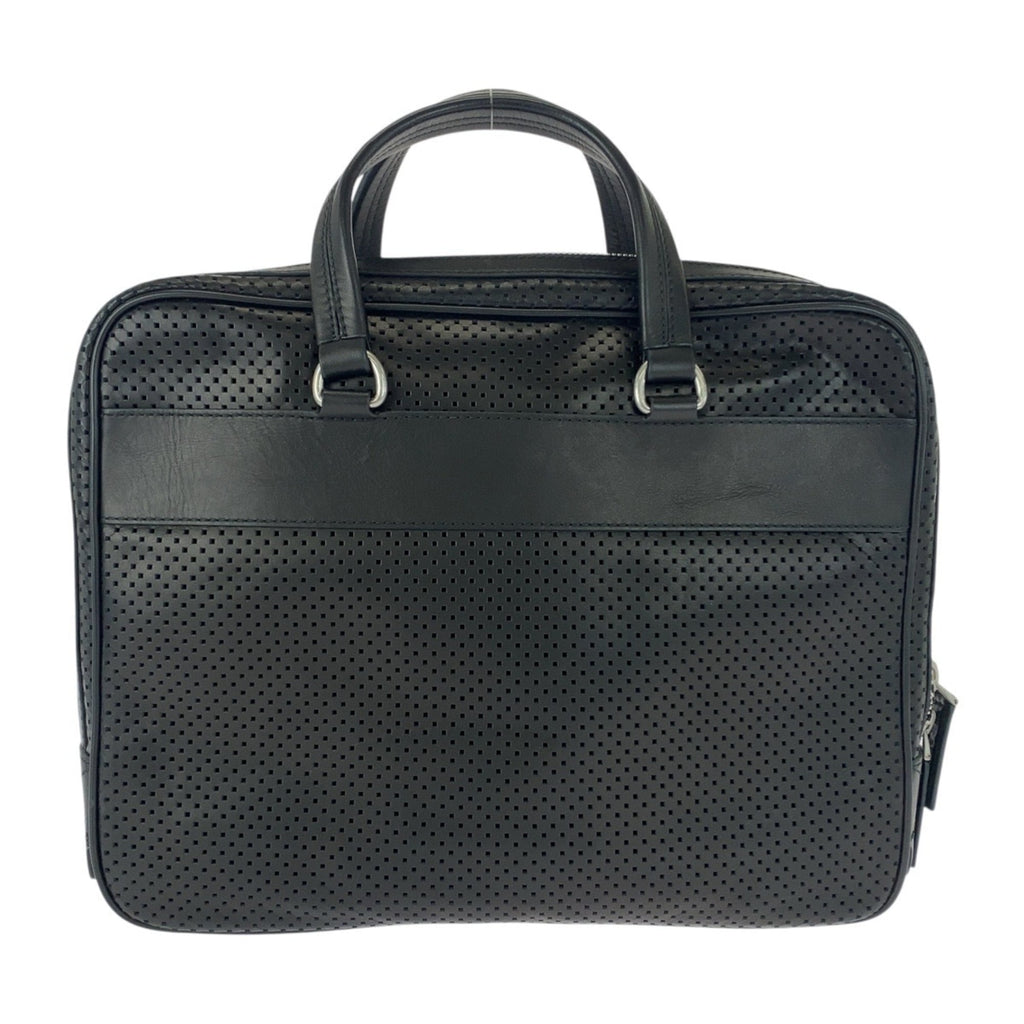 Pre-Owned HVLK Men's Perforated Black Leather Briefcase with Silver Hardware - Image 2