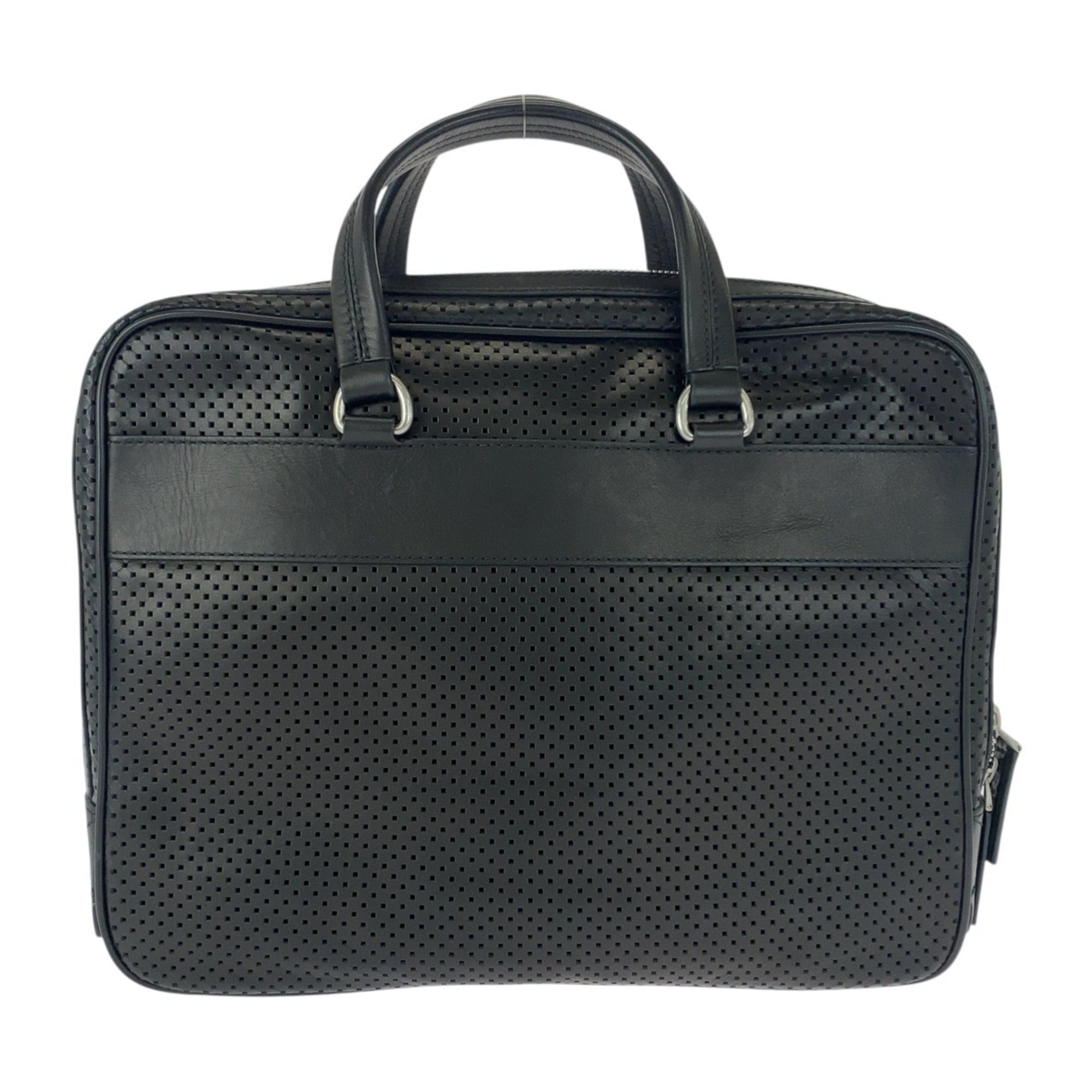 Pre-Owned HVLK Men's Perforated Black Leather Briefcase with Silver Hardware - Image 2