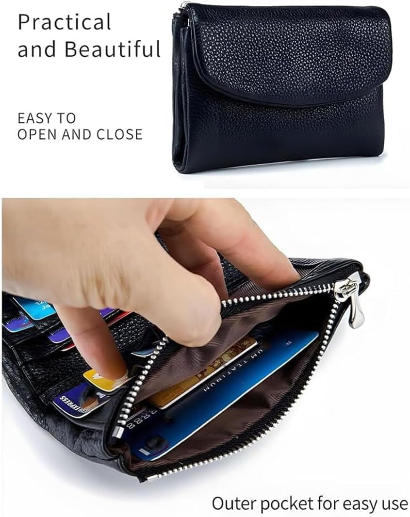 Precious Unisex Pebble Leather Wallet - RFID Blocking Slim Bifold Card Holder with Zippered Coin Purse, Small Leather... - Image 6
