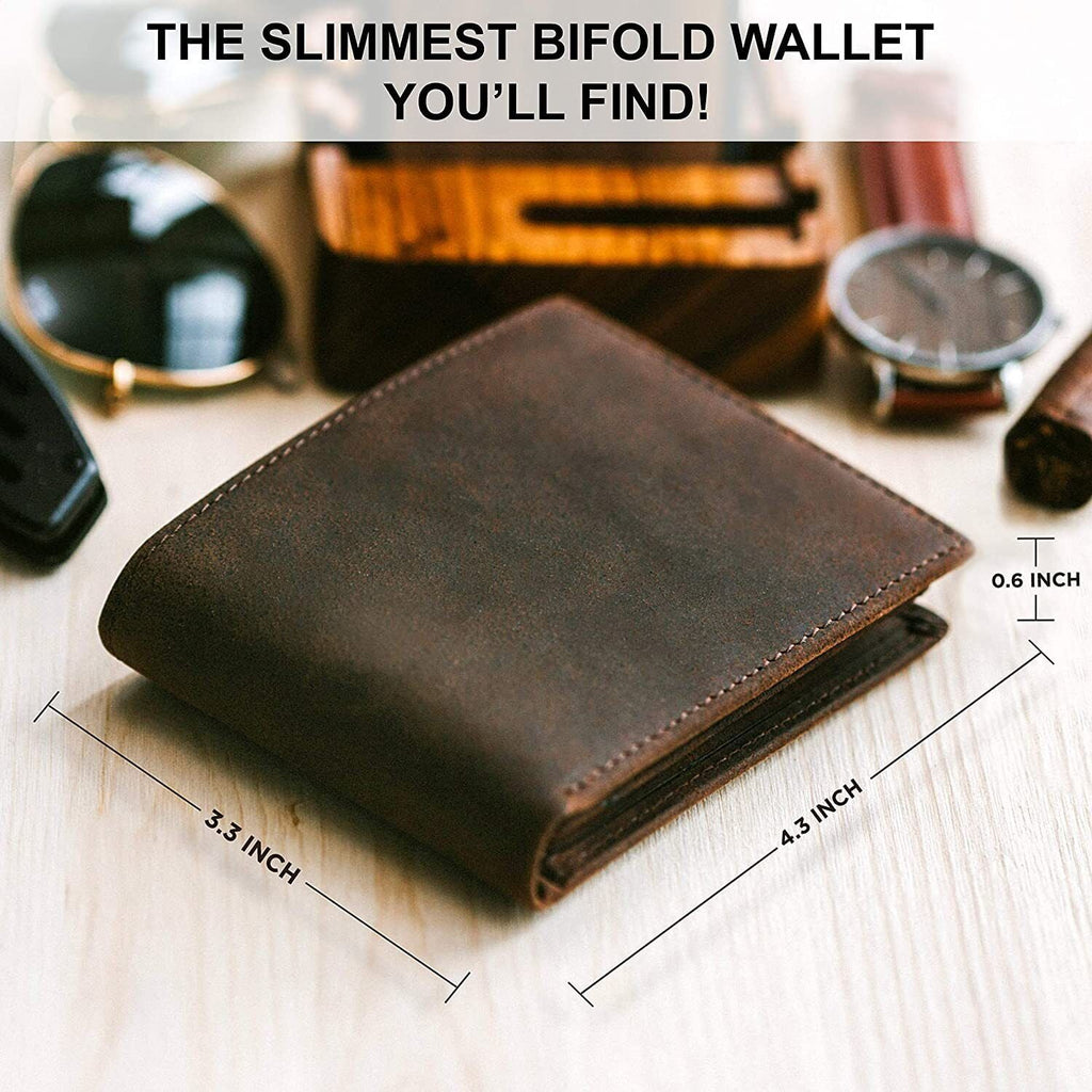 RFID Blocking Full Grain Crazy Horse Genuine Leather Men's Bifold Center Flap Wallet - Image 6