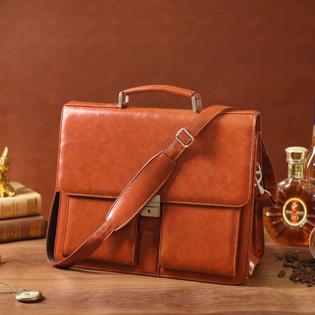 Mens New PU Leather Attache Briefcase Traditional Messenger Lawyer Bag - Image 6