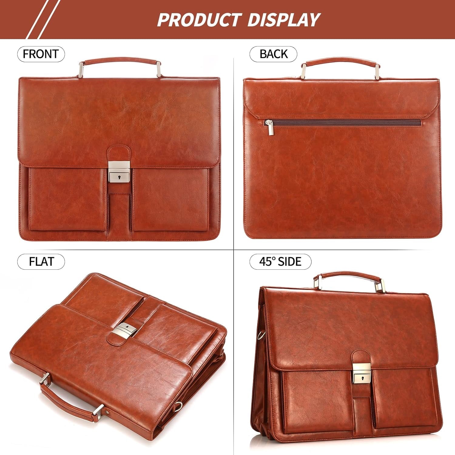 Mens New PU Leather Attache Briefcase Traditional Messenger Lawyer Bag - Image 4