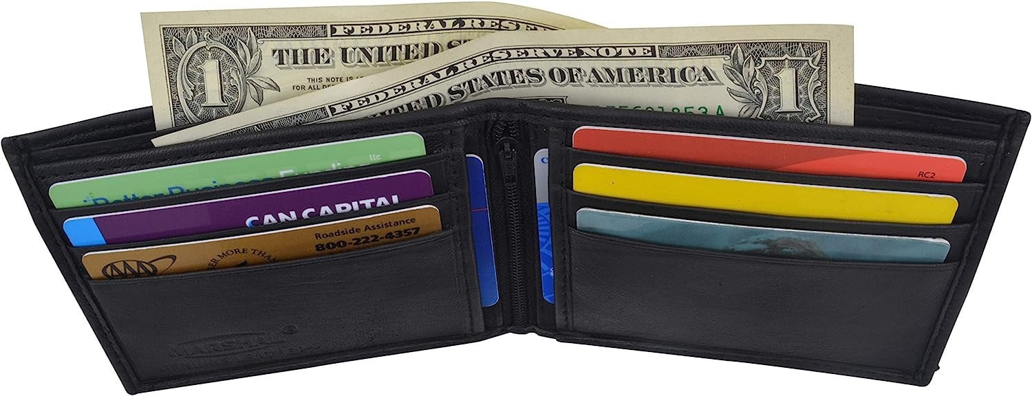 Marshal Genuine Lambskin Soft Leather Bifold Men's Wallet with inner Zipper - Image 3