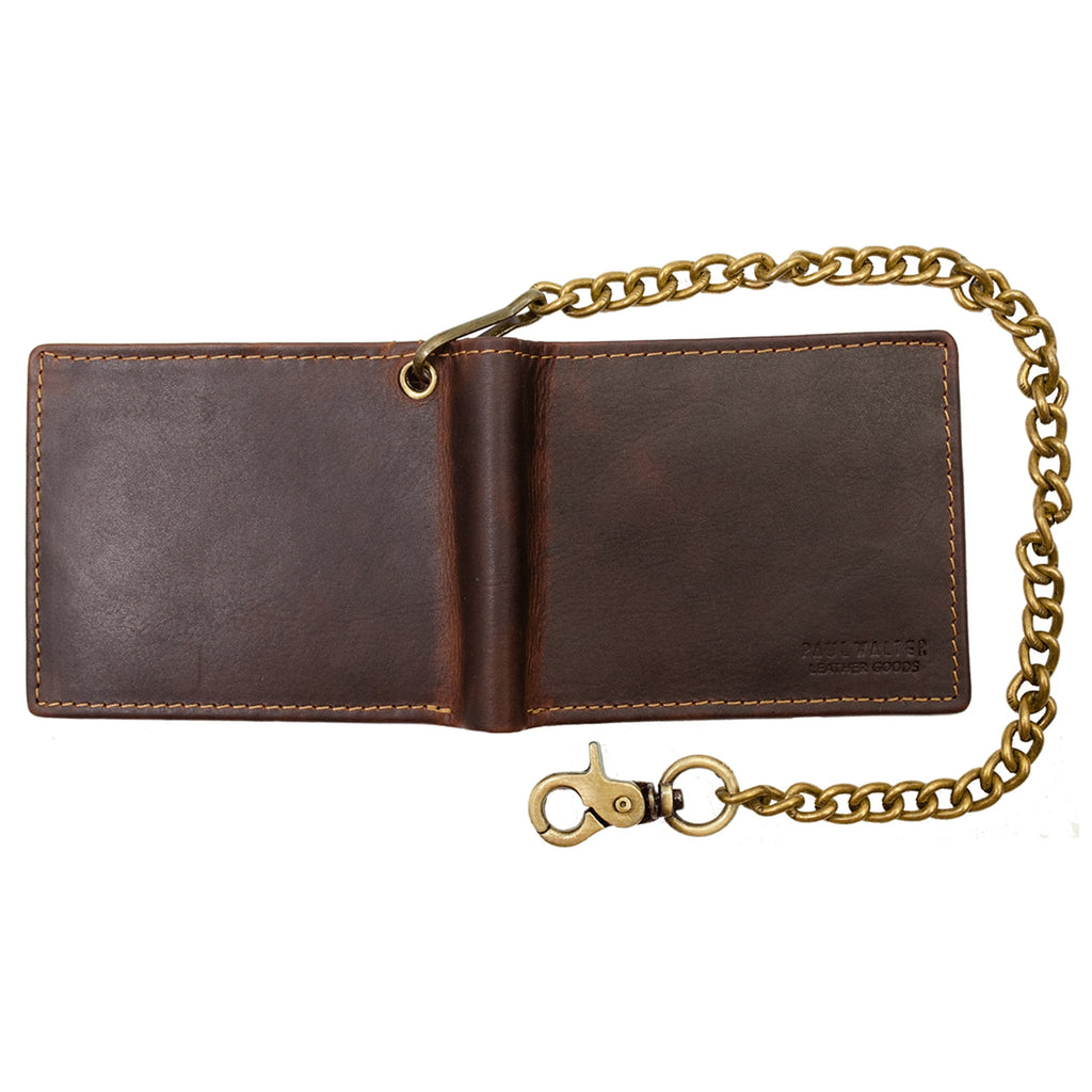 Men Biker Long Chain Trifold Wallet in Vintage Hunter Leather - Image 4