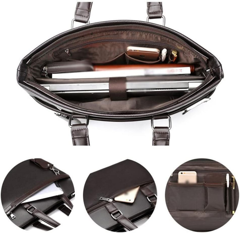 3pcs Set Men Briefcase Leather Male Business Office Bags Men's Briefcase Brown Laptop Briefcase - Image 4