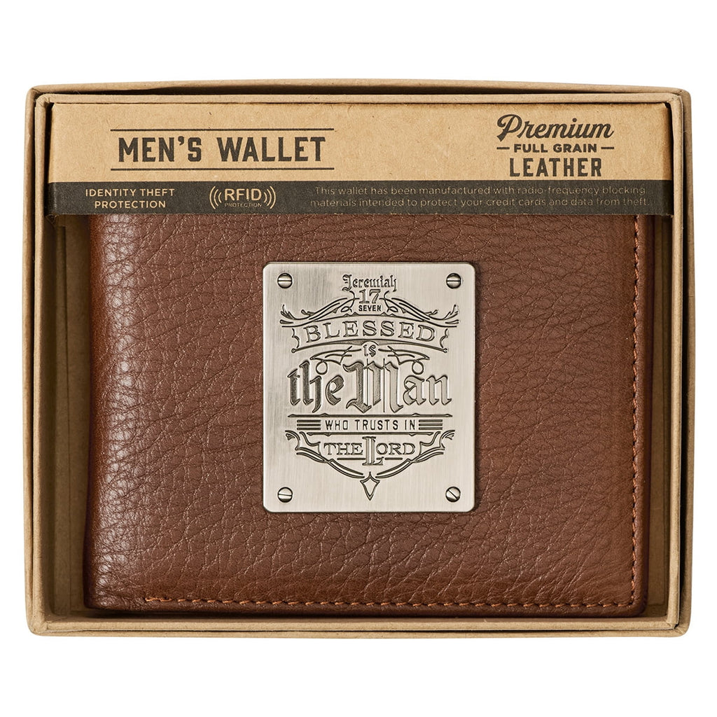 Genuine Leather RFID Wallet for Men Blessed Is The Man Jeremiah 17:7 Metal Emblem Quality Classic Brown Leather Bifol... - Image 4