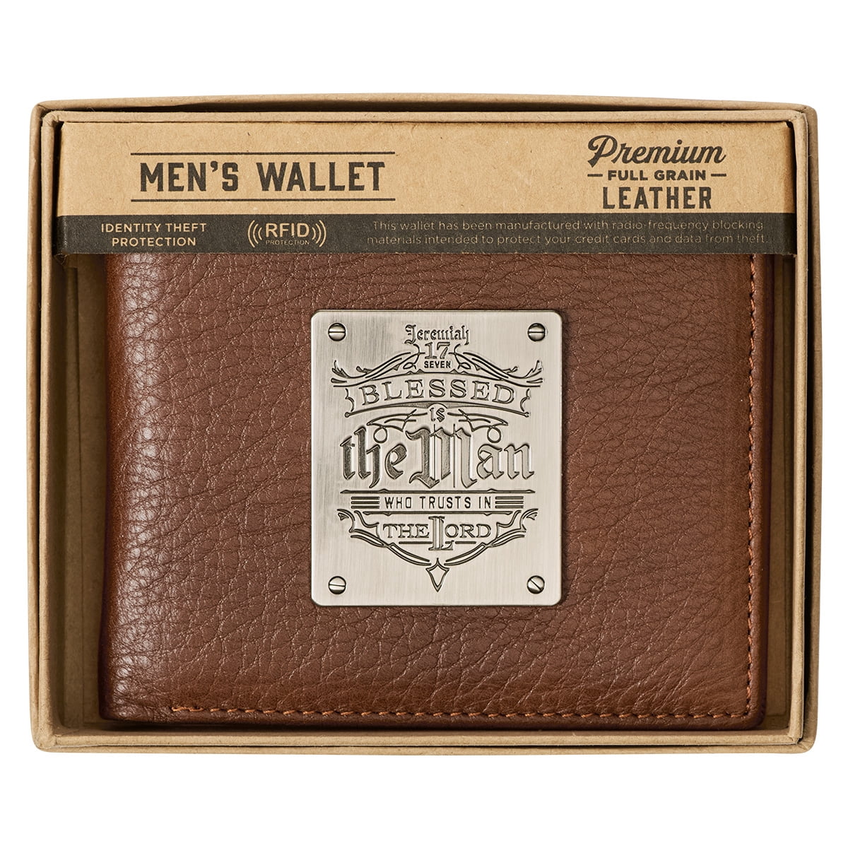 Genuine Leather RFID Wallet for Men Blessed Is The Man Jeremiah 17:7 Metal Emblem Quality Classic Brown Leather Bifol... - Image 4