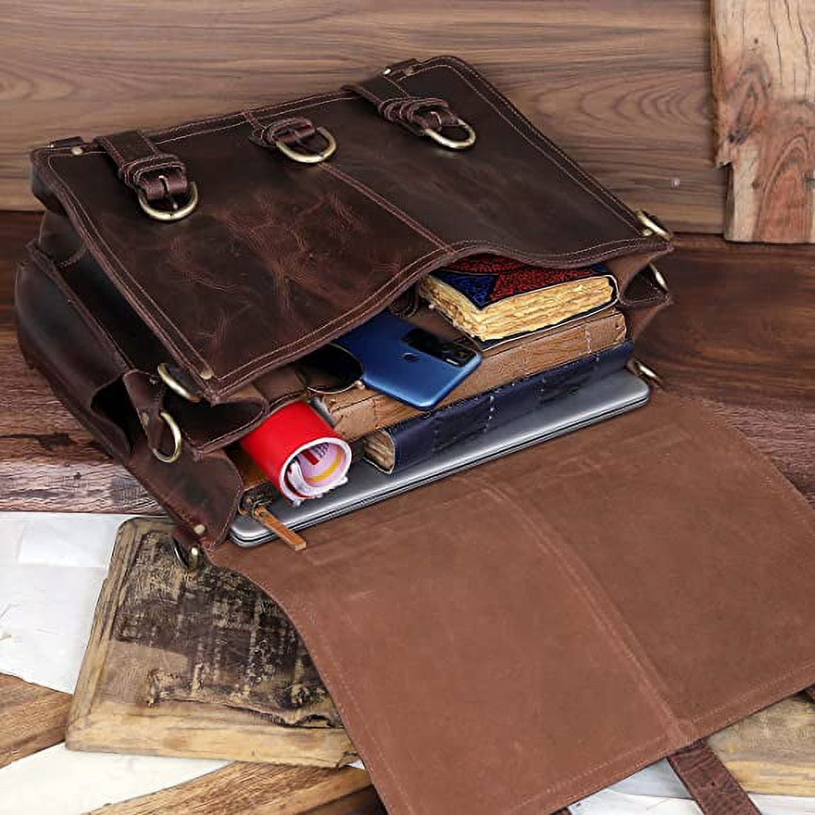 Leather briefcase 18 Inch Laptop Messenger Bags for Men and Women Best Office School College briefcase Shoulder Bag - Image 4