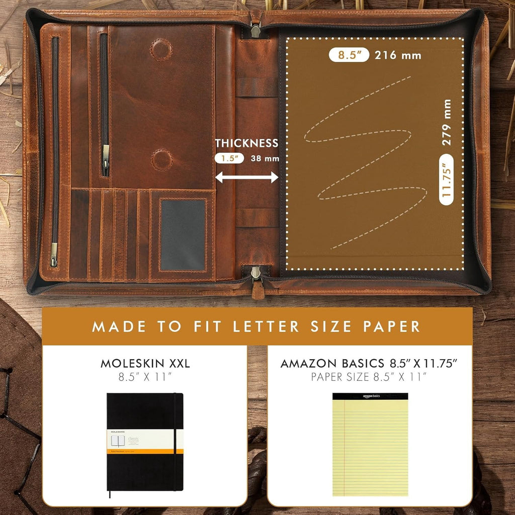 Binder Folder for Men and Women Professional Business Organizer Men and Women (Antique, Letter Zippered) - Image 2