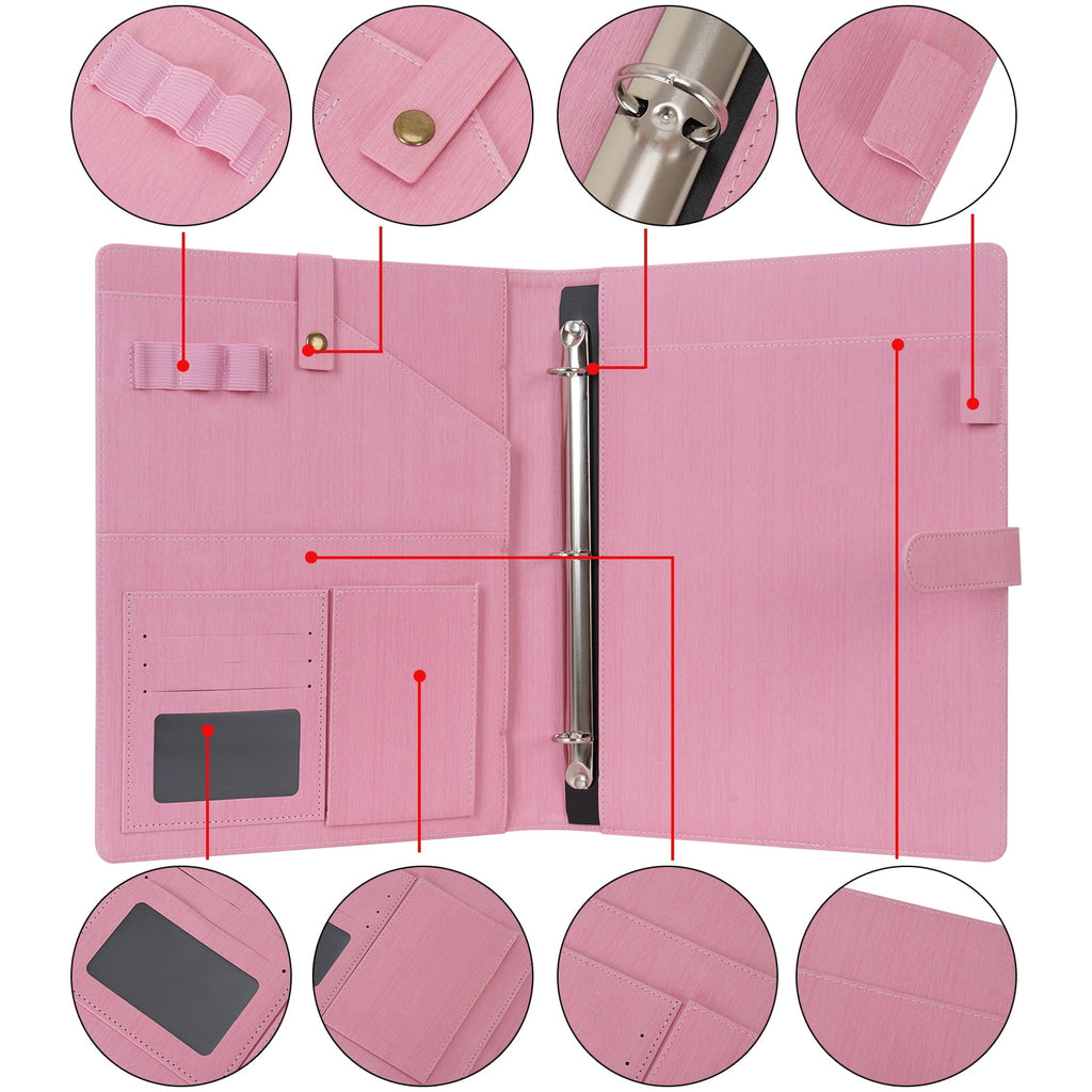 Wonderpool A4 PU Leather Portfolio Holder Ring File Document Case with Removable Binder Clipboard, Multi Pocket and Legal Pad for Business O - Image 3