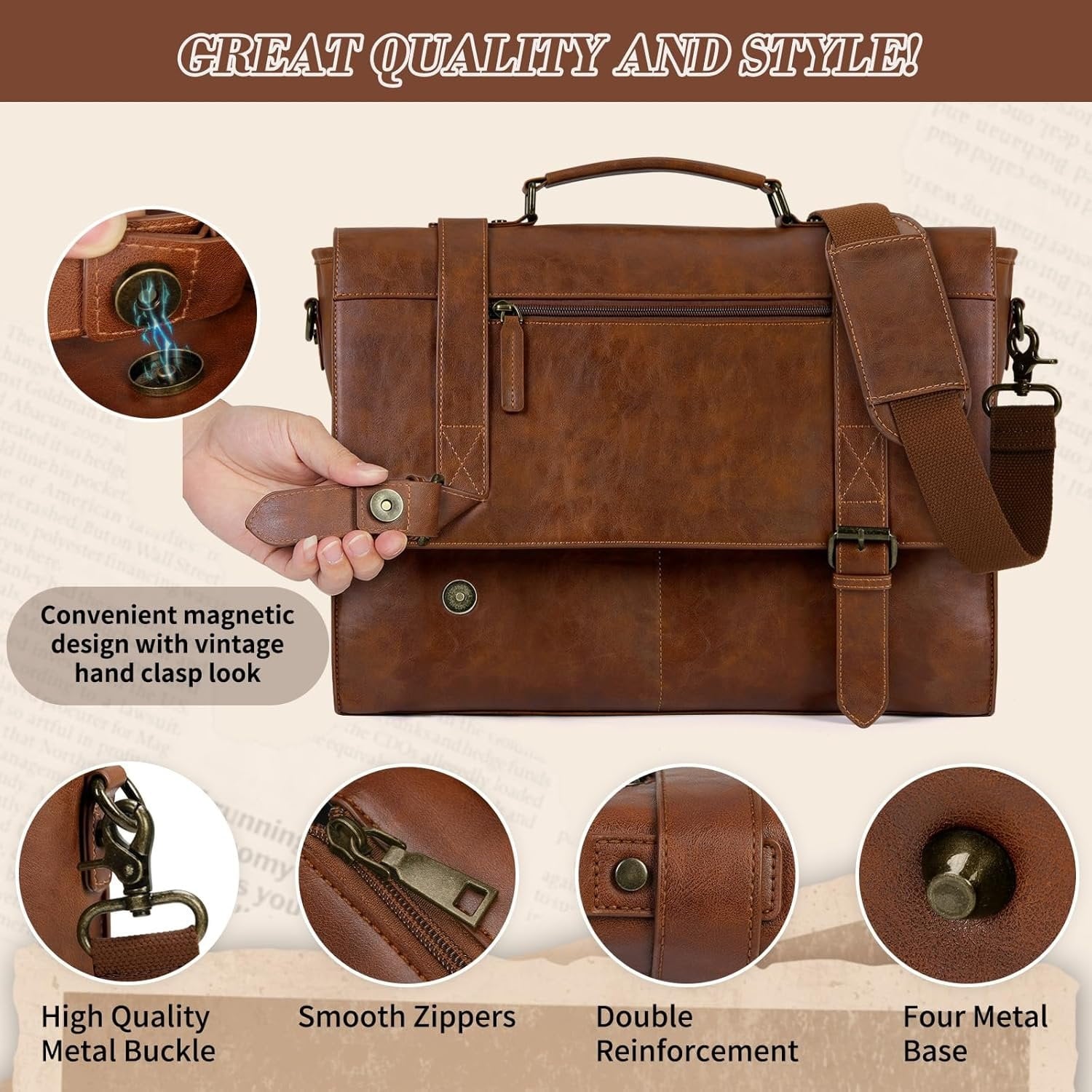 Messenger Bag for Men 15.6 inch Leather Laptop Bag   Satchel Computer Briefcase for Office Work - Image 5