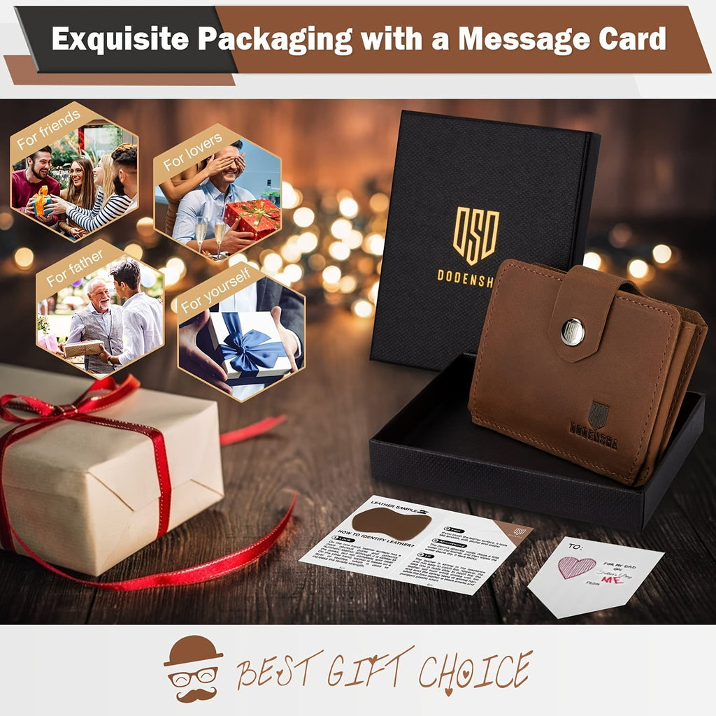 Small Wallet Leather Wallets Slim Mens Credit Card Holders for 6-8 Cards(Brown) - Image 6