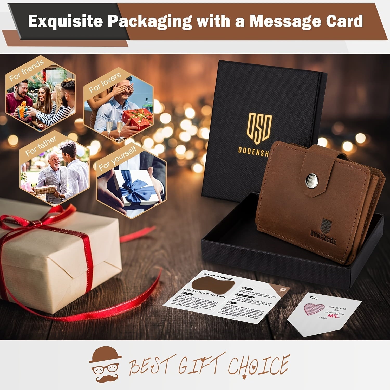 Small Wallet Leather Wallets Slim Mens Credit Card Holders for 6-8 Cards(Brown) - Image 6