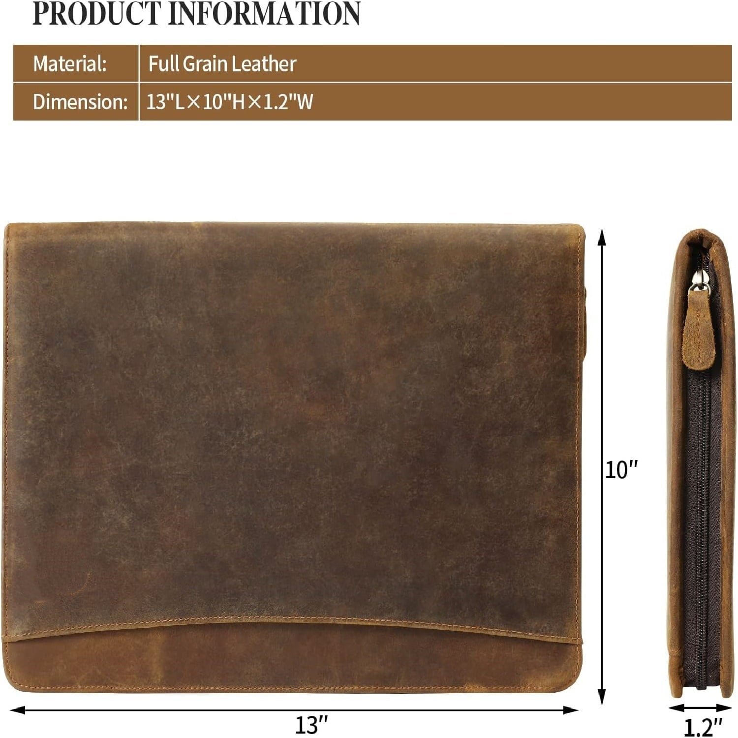 with Zipper for Men Women, Padfolio Business Resume A4/Pad, Folder Organizer, Brown - Image 4