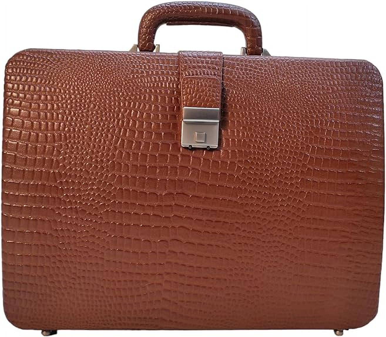 Premium Look Genuine Leather Attache Briefcase for Mens Office Handbag 14 Inch Laptop Case (Tan) - Image 2