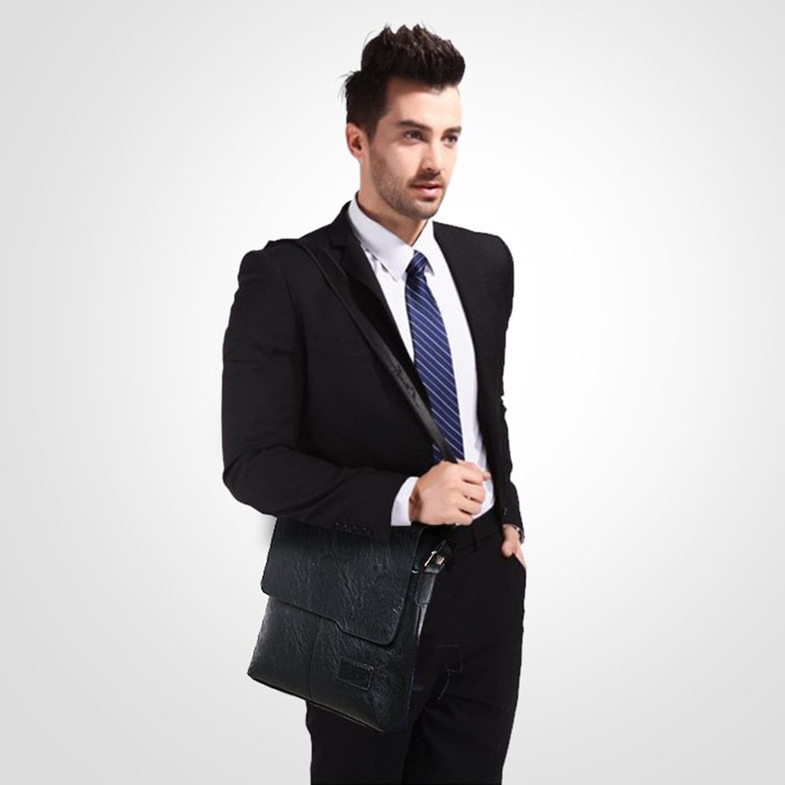 Vegan Leather Messenger Bag for Men Laptop Briefcase Bag for College Office Adjustable Strap - Image 3