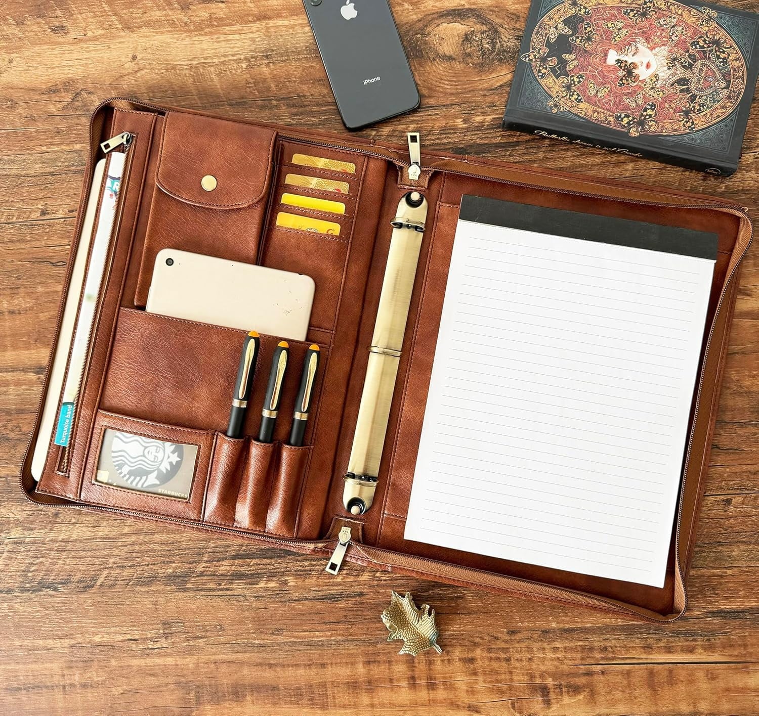 3 Vegan Leather Portfolio, Zippered Portfolio for Men, Letter Size Organizer Folder Padfolio A4 Document Bag for 13.3...