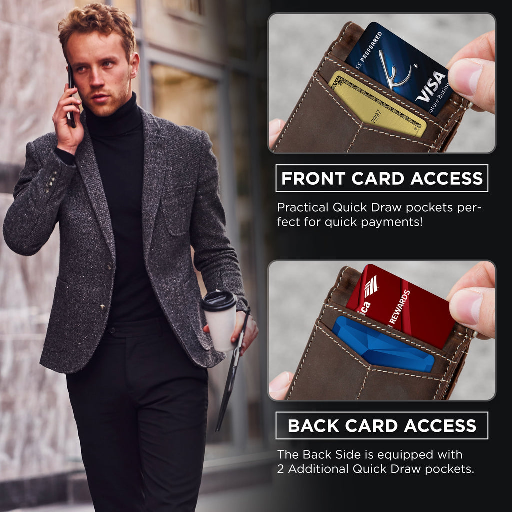 Slim Wallets for Men | Money Clip | RFID Blocking with Front Pocket | Men Bifold | Leather Wallet | Texas Brown - Image 3