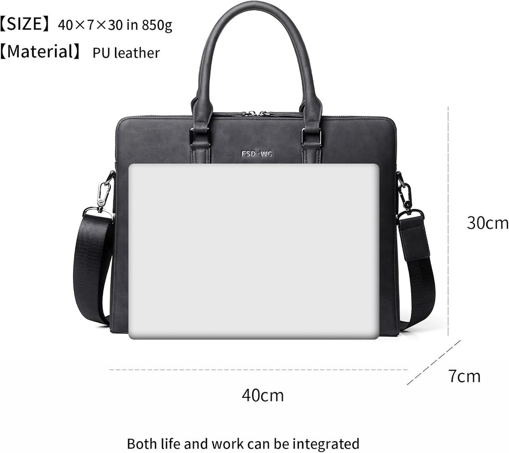 Business Bag Leather Messenger Bag Water Resistant Business Travel Briefcase Handbag Briefcase for Men - Image 4