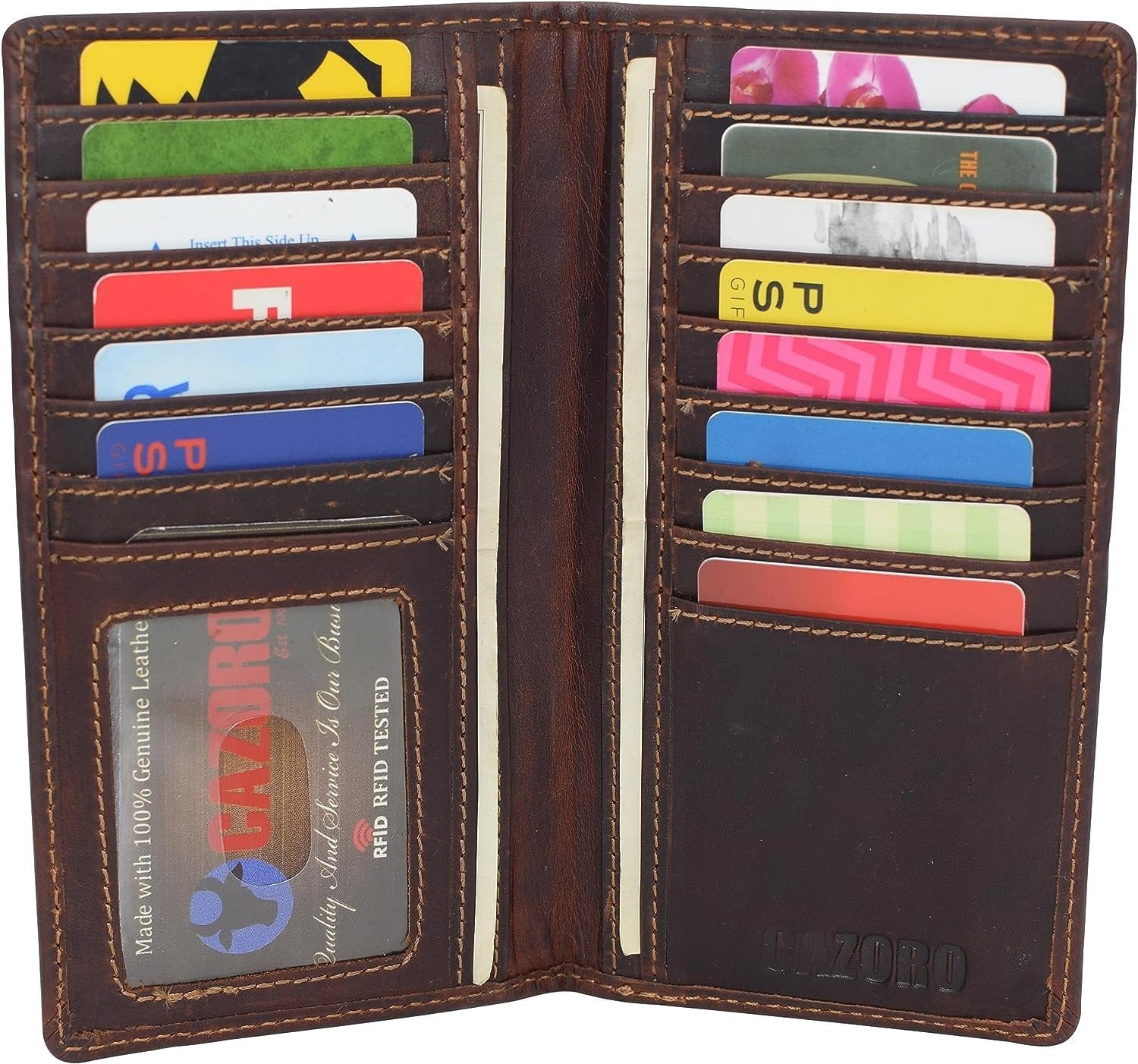 RFID Blocking Slim Long Bifold Vintage Leather ID Credit Card Holder Long Wallet - Image 3
