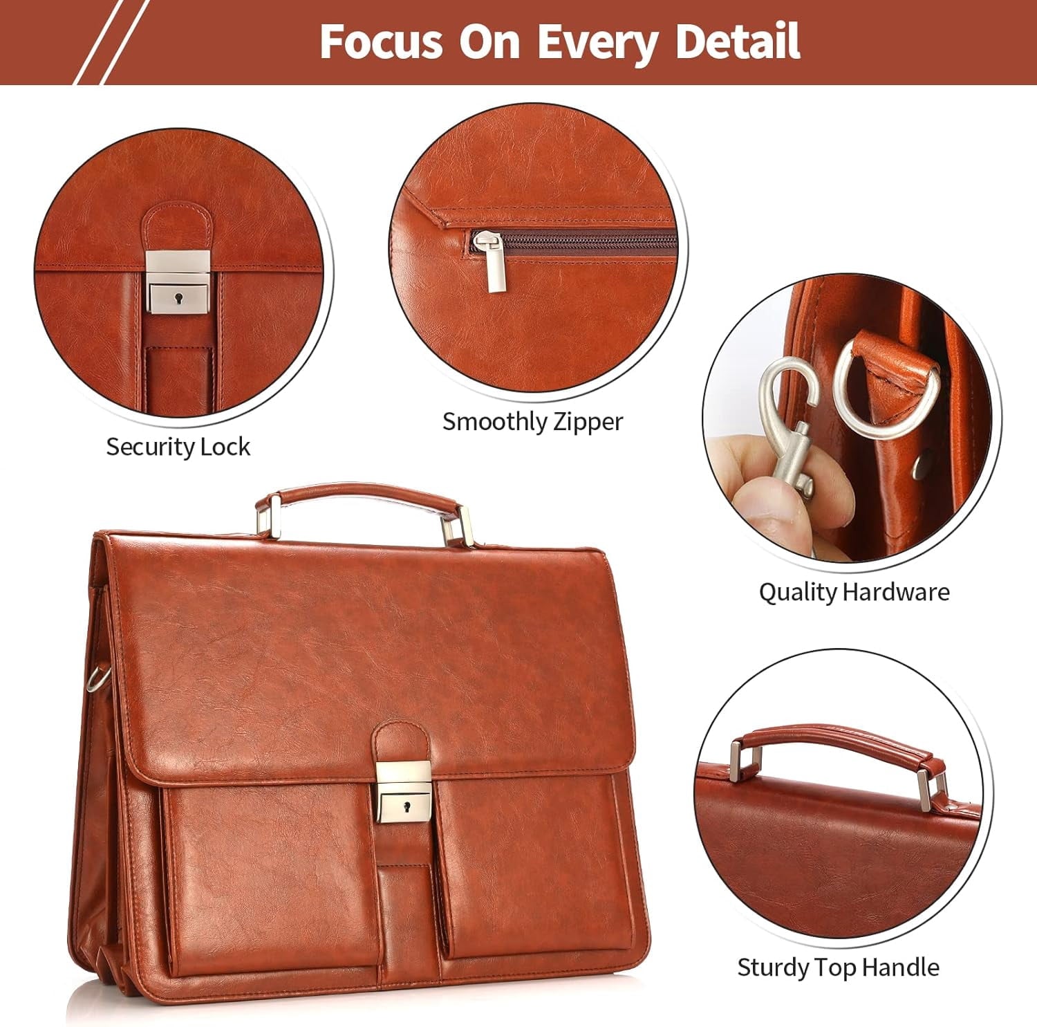 Mens New PU Leather Attache Briefcase Traditional Messenger Lawyer Bag - Image 5