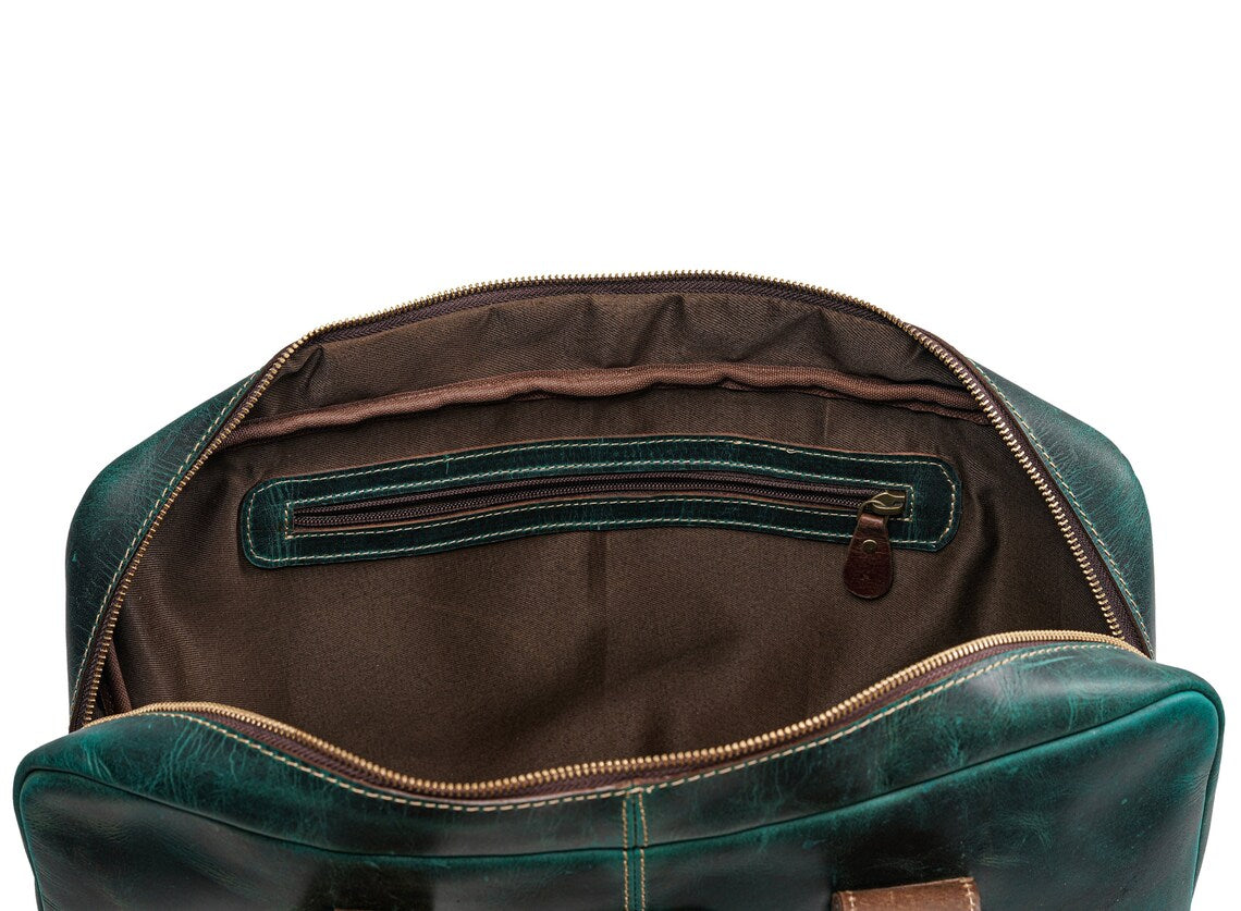 Leather Messenger Bag 16" Laptop Briefcase, Green Handbag Best Gift for Men - Image 5