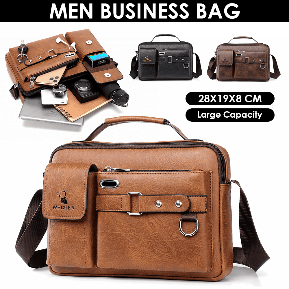 Men's Shoulder Messenger Bag PU Leather Handbag Business Crossbody Bag Briefcase - Image 2