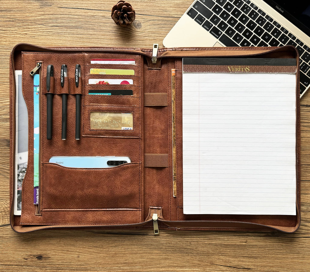 Vegan Leather Portfolio, Zippered Portfolio for Men, Letter Size Organizer Folder, Padfolio A4 Document Bag, Personal... - Image 2