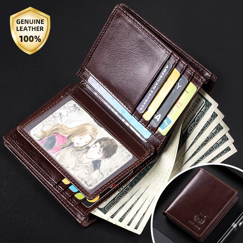RFID Wallet for Men Genuine Leather Large Capacity Vertical Bifold Wallet , Coffee - Image 2