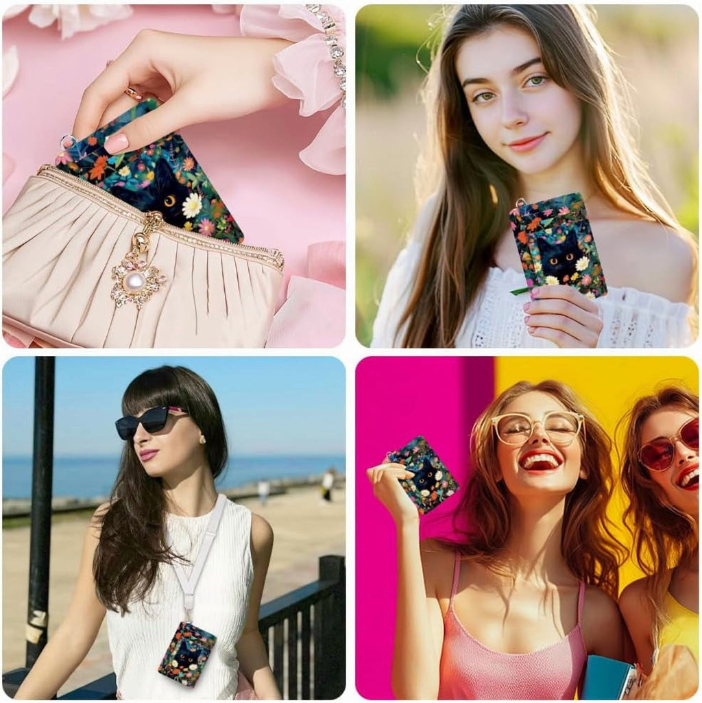 RFID Blocking Credit Card Holder for Women - Flower and Cat PU Leather Slim Wallet with ID Window 6 Card Slots and Cash Pocket - Perfect for - Image 5